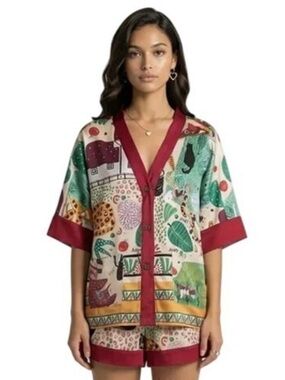 Pajama Set Bold Print Short Sleeve Shorts Sleepwear Pajamas PJs Whimsy Lounge XL